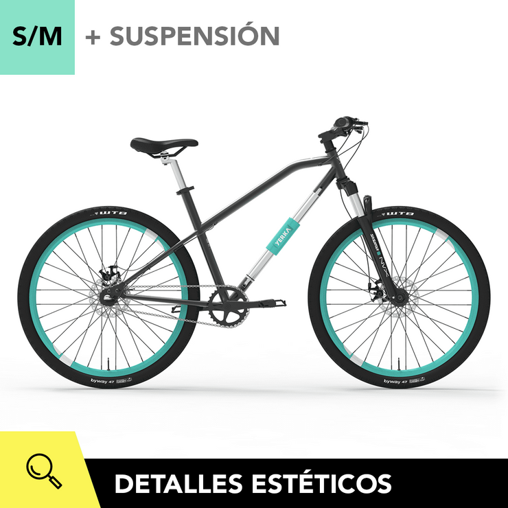 YERKA V4 [Turquesa S/M + Suspensión] DE -mejor-bicicleta-antirrobo-urbana-diseño-chile-hibrida-aro-28-29-candado-integrado-online